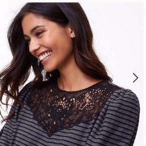 LOFT Striped Long Sleeve Dress Lace Yoke NWOT